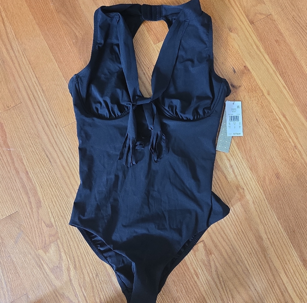 NWT Miraclesuit Amoressa Black One-Piece Halter Swimsuit with Front Tie